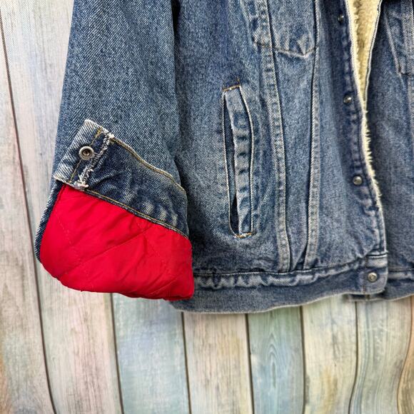 Vintage Denim Jean Jacket Weekends Sherpa Lined Made in USA M/L 80's Coat Retro - Picture 8 of 12